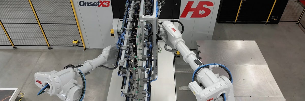 Onset X3 HS inkjet flatbed press with high-fiving robots