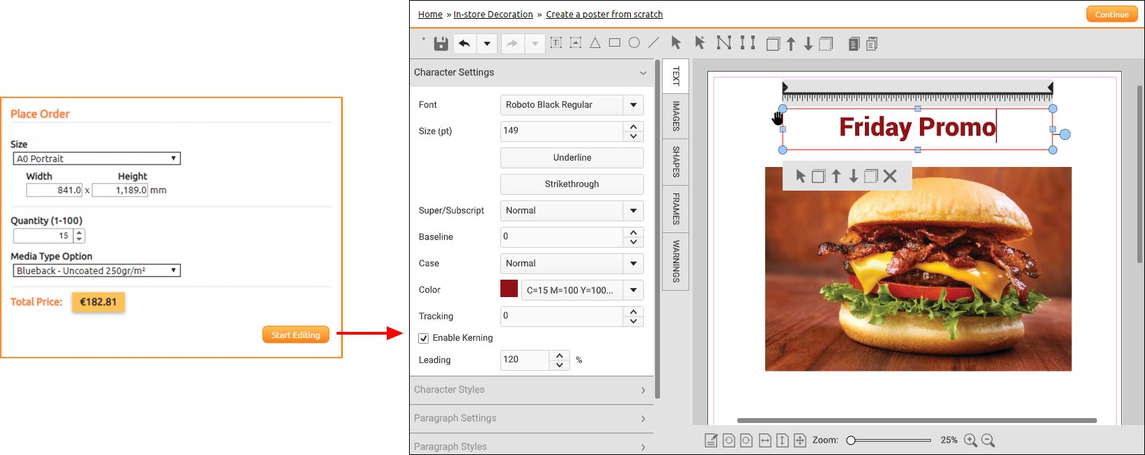 StoreFront 5.5 Custom Size Customizable Print Create and customize print documents online