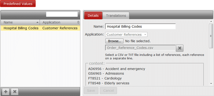 create list of purchase order codes