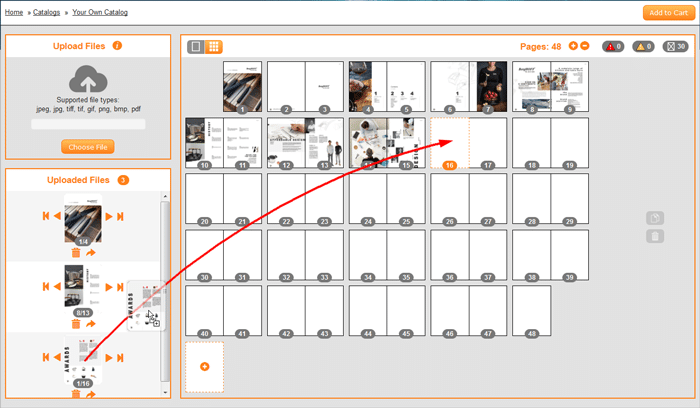 drag-and-drop pages to the web-2-print publication