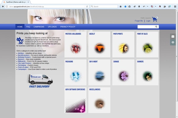Asanti StoreFront Sample Store Example of a large format web2print store