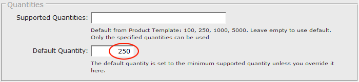 Specify the default quantity